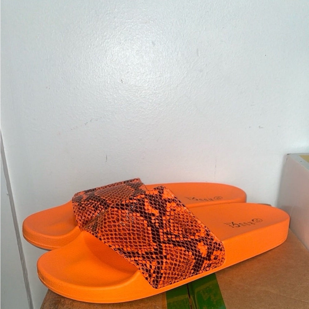 Orange Snake Print Slide Sandals size 10